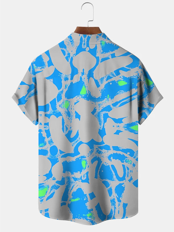 Camisa de manga corta para hombre, informal, con estampado geométrico de verano, con botones y bolsillos en contraste de color, para vacaciones Alohadaddy