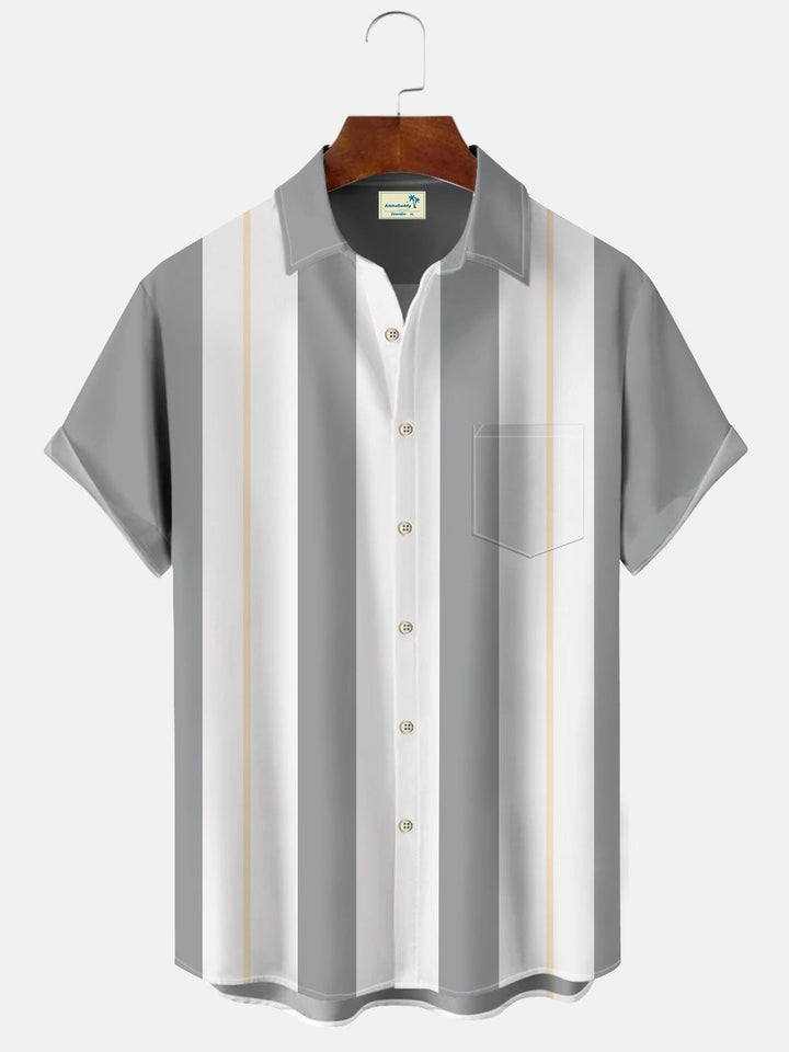 Camisa de manga corta para hombre de Alohadaddy con rayas de verano, bolsillos con botones y contraste de color, estilo informal, para vacaciones, estilo años 50