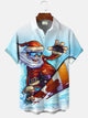 Alohadaddy Summer Surf Waves Beach Santa Claus Pocket Button Casual Vacation Men's Short Sleeve Shirt