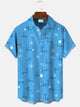 Alohadaddy Summer Geometric Pattern Lines Pocket Buttons Casual Vacation Men's Short Sleeve Shirt