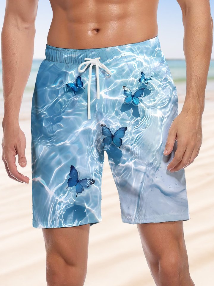 Alohadaddy Summer Water Pattern Butterfly Wave Pocket Button Casual Vacation Men&