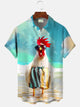 Alohadaddy Summer Beach Chicken Funny Art Pocket Buttons Leisure Vacation Men's Short Sleeve Shirt