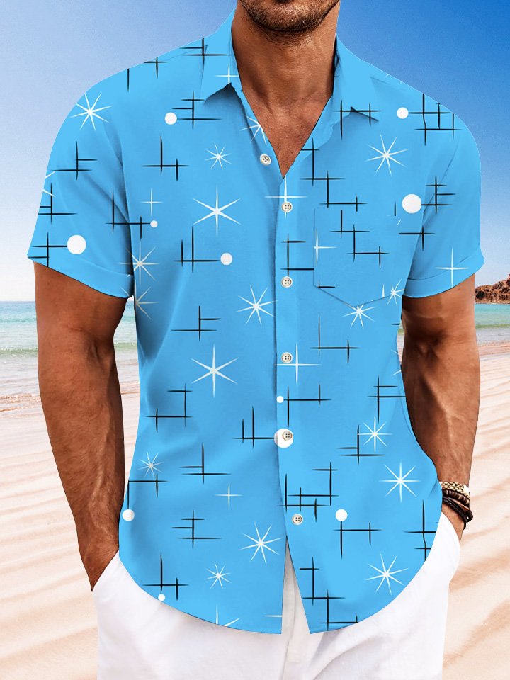 Chemise à manches courtes pour homme, décontractée, avec poches, boutons, motif géométrique, été, Alohadaddy