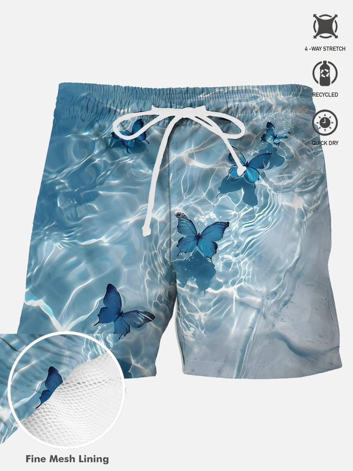 Alohadaddy Summer Water Pattern Butterfly Wave Pocket Button Casual Vacation Men&