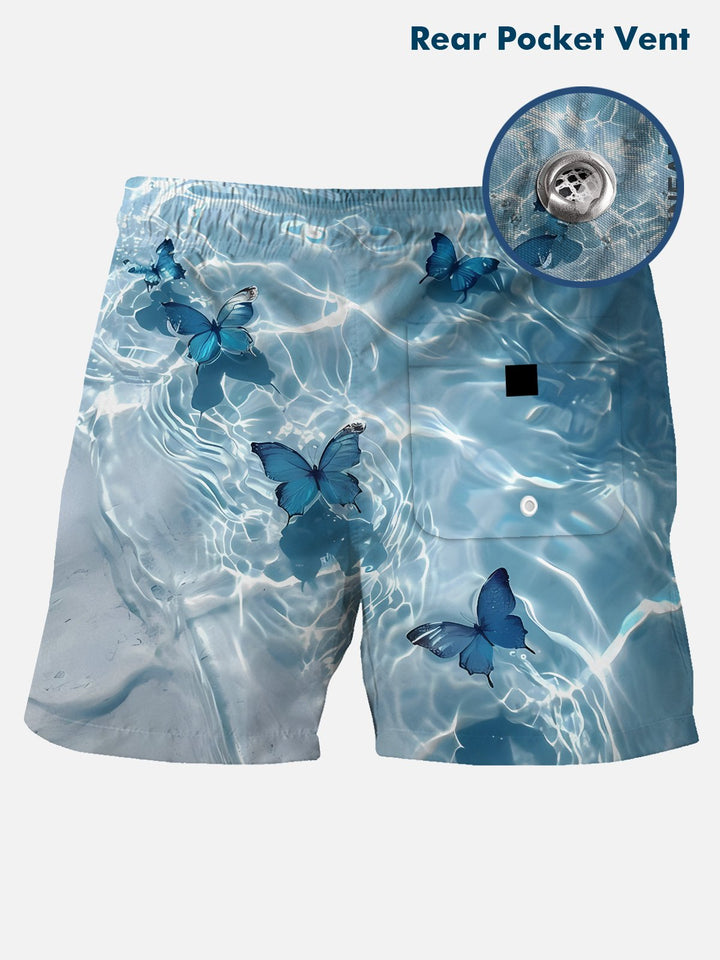 Alohadaddy Summer Water Pattern Butterfly Wave Pocket Button Casual Vacation Men&