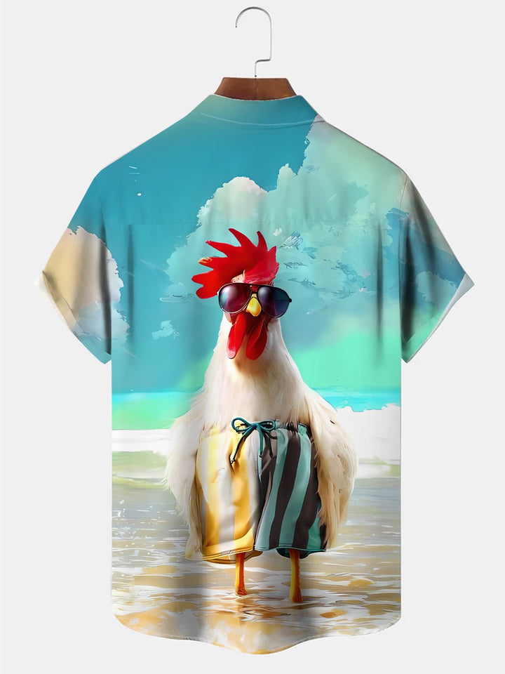 Camisa de manga corta para hombre con botones de bolsillo, arte divertido, pollo, playa, verano, Alohadaddy
