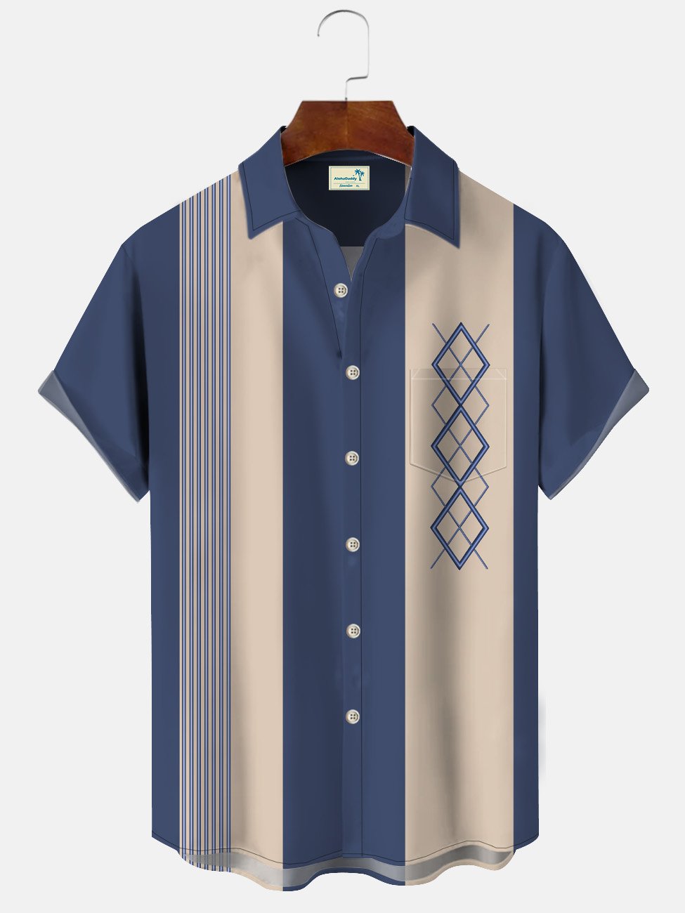 Alohadaddy Summer 3D Geometric Pattern Stripes Buttons Pockets Casual Commuter Men&