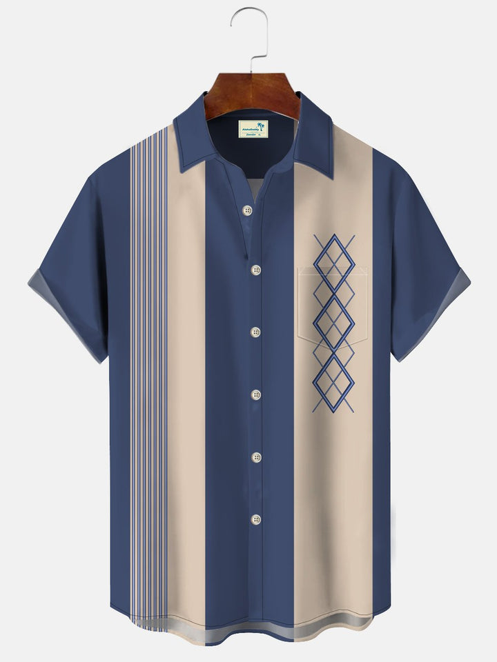 Alohadaddy Summer 3D Geometric Pattern Stripes Buttons Pockets Casual Commuter Men&