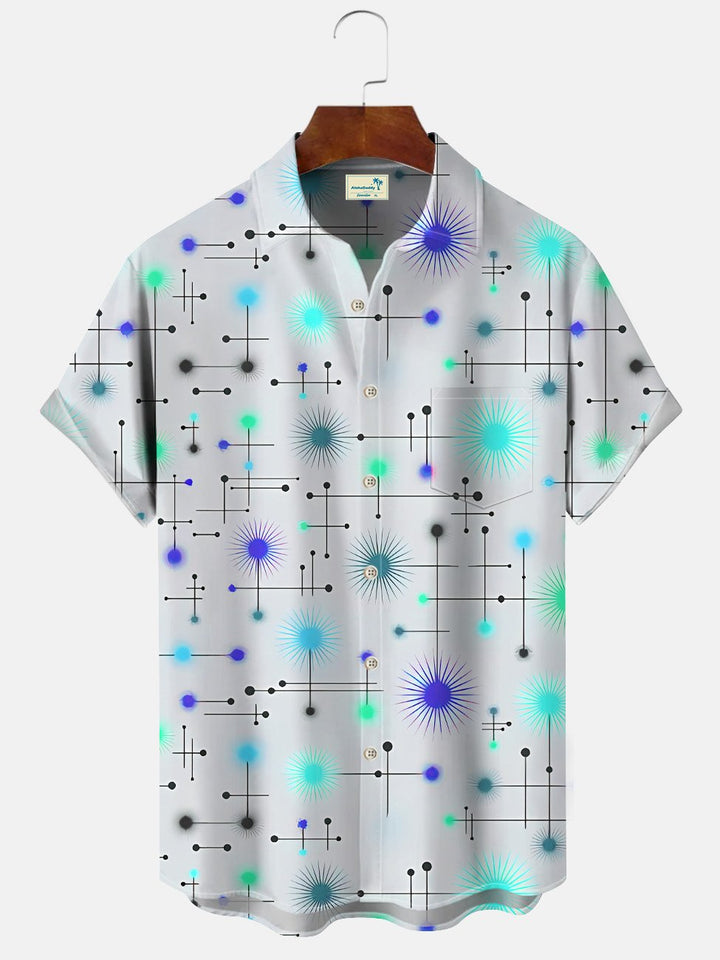 Camisa de manga corta para hombre, informal, con bolsillo y botones, con estampado geométrico de colores contrastantes y arte lineal, de Alohadaddy