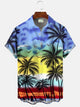 Alohadaddy Summer Sky Sunset Beach Coconut Tree Button Pocket Leisure Vacation Men's Short Sleeve Shirt
