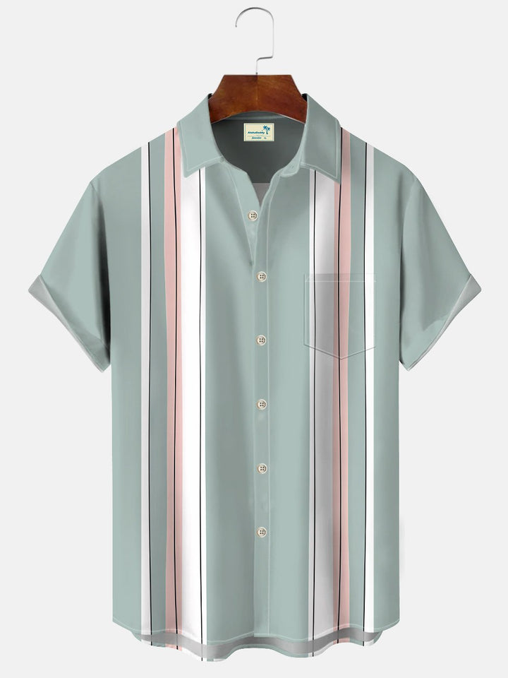 Camisa de manga corta para hombre estilo bolos de los años 50 con bolsillos y botones de colores contrastantes de Alohadaddy Summer Lines