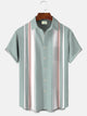 Alohadaddy Summer Lines Contrast Color Buttons Pockets Leisure Vacation Men's 50S Bowling Commuter Short Sleeve Shirt