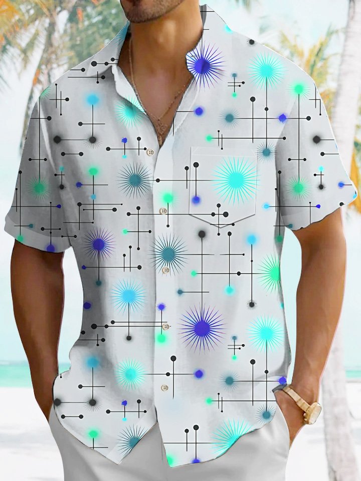 Camisa de manga corta para hombre, informal, con bolsillo y botones, con estampado geométrico de colores contrastantes y arte lineal, de Alohadaddy
