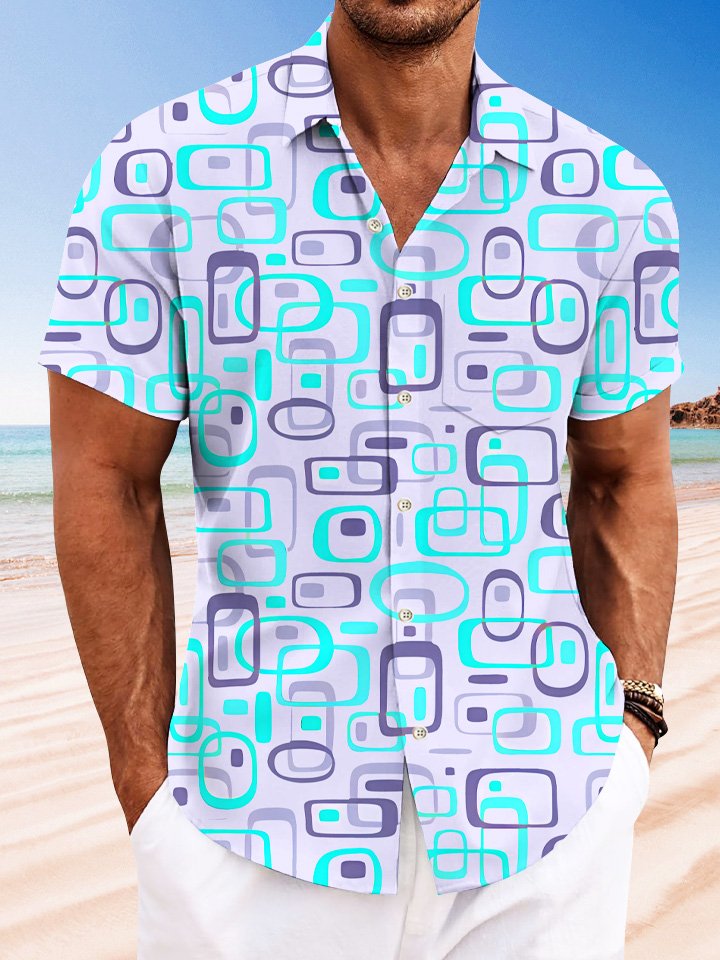 Alohadaddy Summer Geometric Pattern Button Pocket Casual Vacation Men&