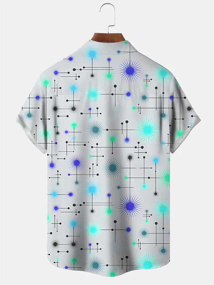 Camisa de manga corta para hombre, informal, con bolsillo y botones, con estampado geométrico de colores contrastantes y arte lineal, de Alohadaddy