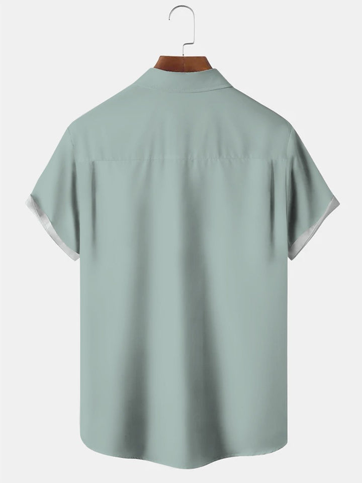Camisa de manga corta para hombre estilo bolos de los años 50 con bolsillos y botones de colores contrastantes de Alohadaddy Summer Lines