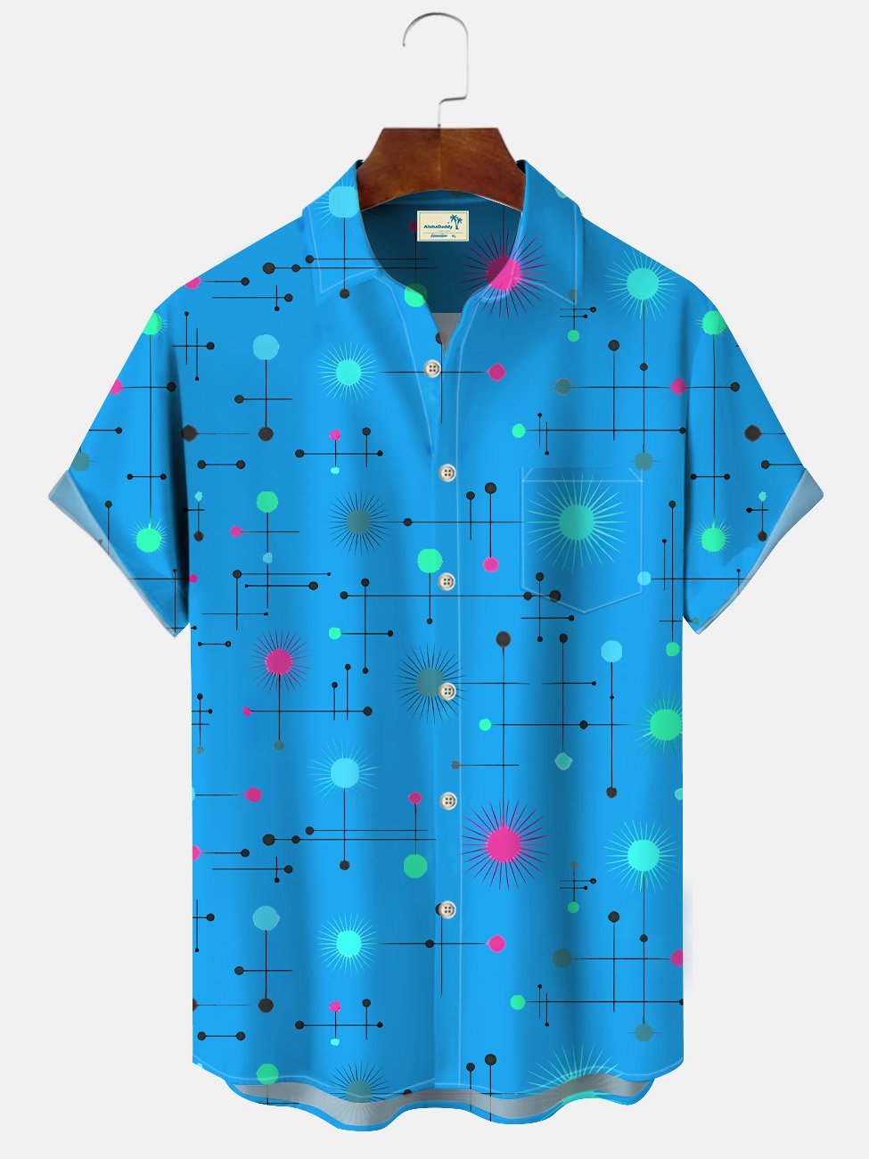 Camisa de manga corta para hombre, informal, con bolsillo y botones, con estampado geométrico de colores contrastantes y arte lineal, de Alohadaddy