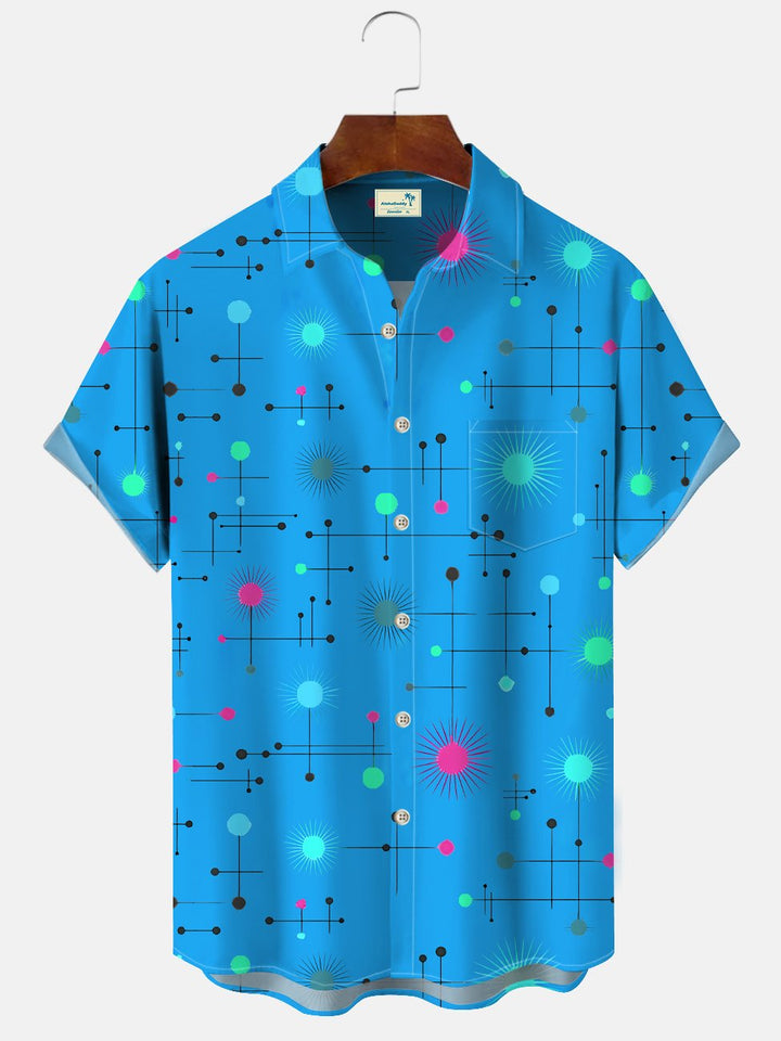 Camisa de manga corta para hombre, informal, con bolsillo y botones, con estampado geométrico de colores contrastantes y arte lineal, de Alohadaddy