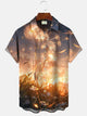 Alohadaddy Summer Sunset Plant Leaves Dandelion Pocket Button Casual Men's Polyester Short Sleeve Shirt