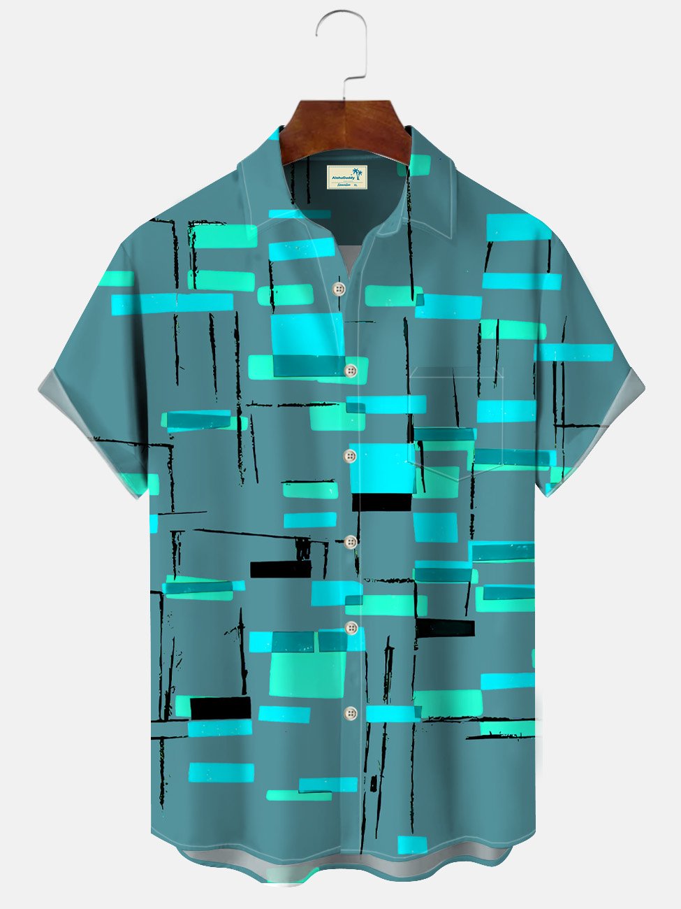 Alohadaddy Summer Lines Geometric Pattern Pocket Buttons Casual Men&