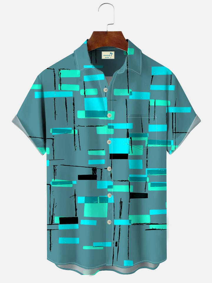 Alohadaddy Summer Lines Geometric Pattern Pocket Buttons Casual Men&