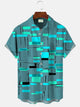 Alohadaddy Summer Lines Geometric Pattern Pocket Buttons Casual Men's Polyester Short Sleeve Shirt