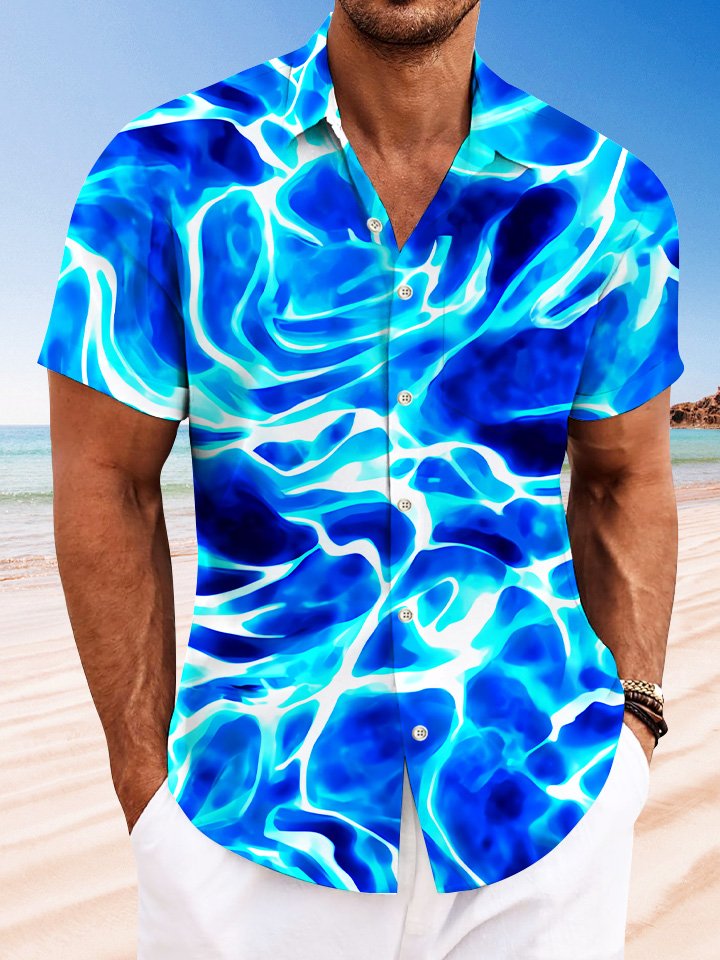 Alohadaddy Summer Water Wave Pocket Button Casual Men&