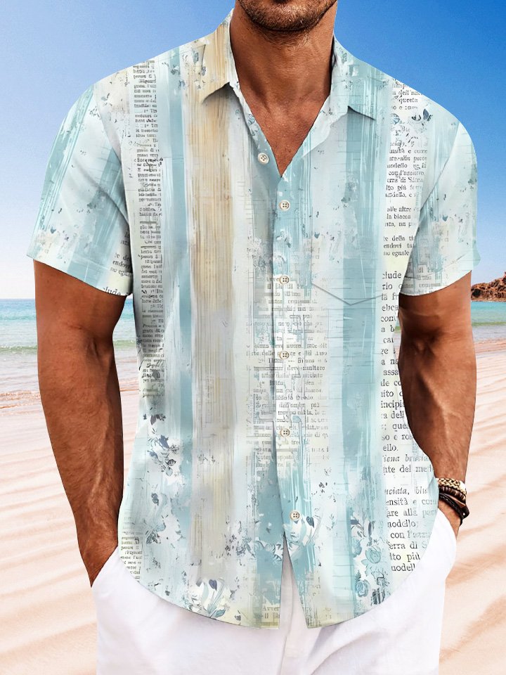 Chemise à manches courtes en polyester pour homme, décontractée, avec poches et boutons, style rétro, lettres anglaises, été, Alohadaddy