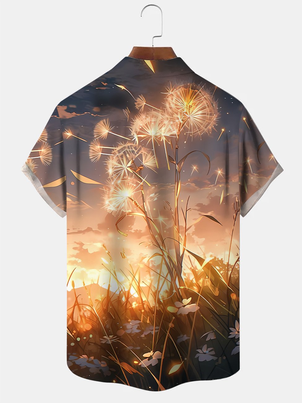 Alohadaddy Summer Sunset Plant Leaves Dandelion Pocket Button Casual Men&