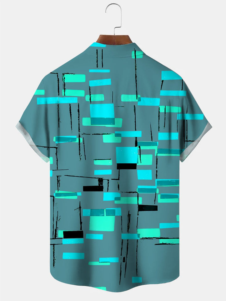 Alohadaddy Summer Lines Geometric Pattern Pocket Buttons Casual Men&