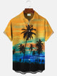 Alohadaddy Summer Sunset Beach Coconut Tree Gradient Button Pocket Vacation Men's Short Sleeve Shirt