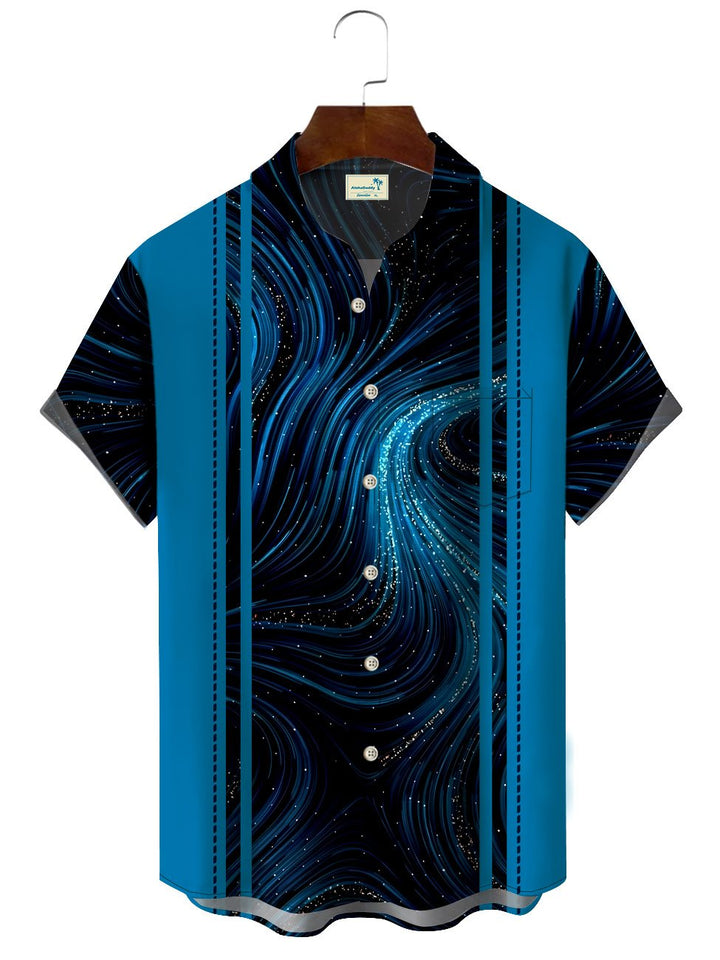 Chemise à manches courtes pour homme Alohadaddy Summer Stripes Motif ethnique Boutons Poches Vacances Années 50 Bowling Commuter