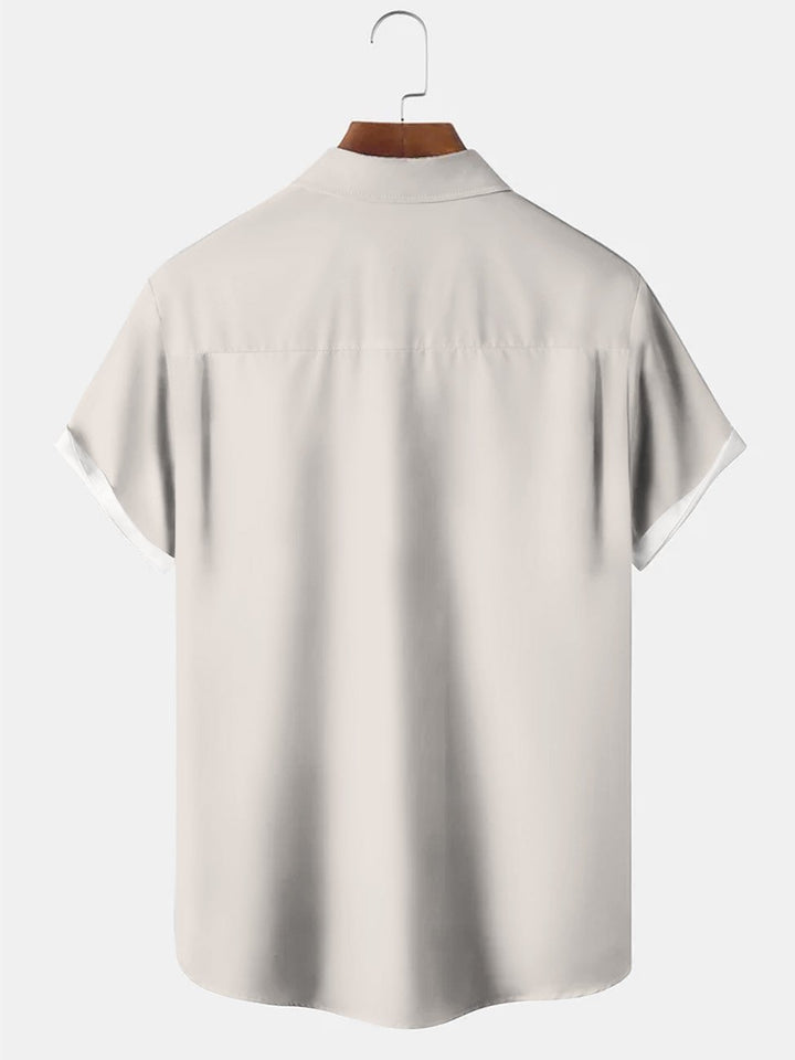 Camisa de manga corta de poliéster con bolsillo y botones para hombre, estilo étnico, líneas geométricas, estilo de verano, años 50, para ir a jugar a los bolos