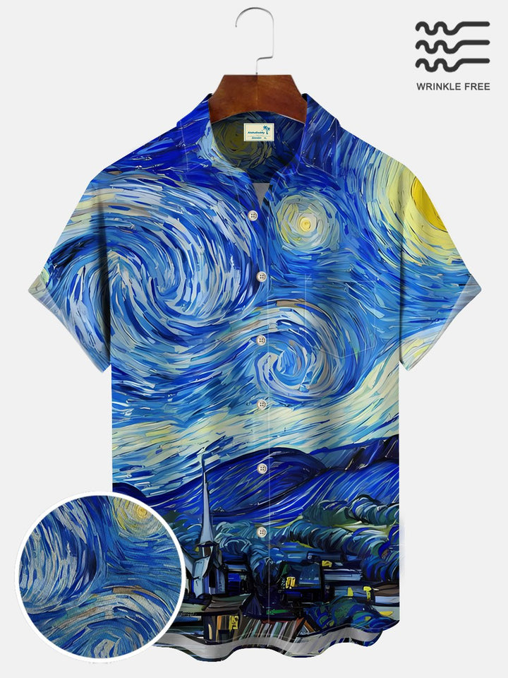 Chemise à manches courtes en polyester avec poche boutonnée pour homme Alohadaddy Summer Oil Painting Monet