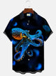 Alohadaddy Summer Ocean Animal Squid Mens Polyester Button Pocket Short Sleeve Vacation Shirt