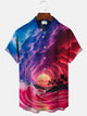 Alohadaddy Summer Beach Sunset Coconut Trees Mens Polyester Button Pocket Short Sleeve Shirt
