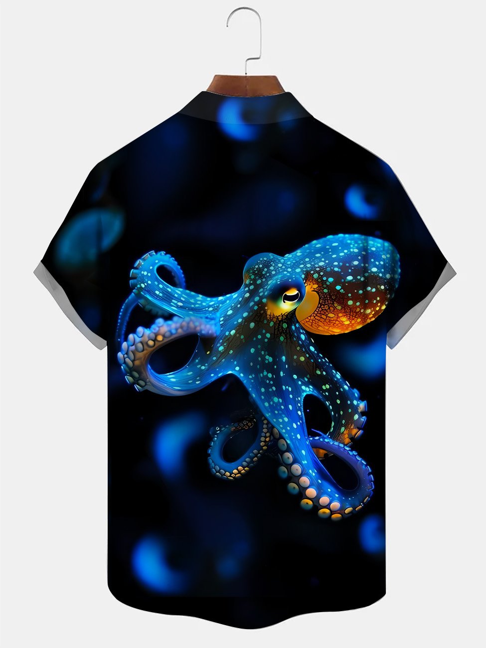 Alohadaddy Summer Ocean Animal Squid Mens Polyester Button Pocket Short Sleeve Vacation Shirt