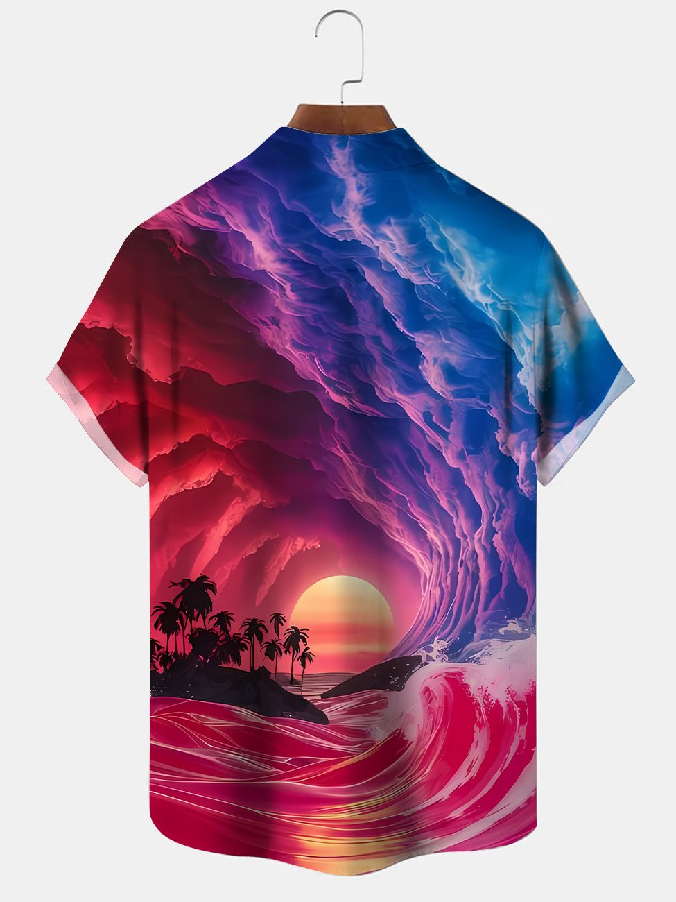 Alohadaddy Summer Beach Sunset Coconut Trees Mens Polyester Button Pocket Short Sleeve Shirt