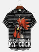 Alohadaddy Summer Geometric Lines Funny Rooster Men Button Pocket Casual Vacation Short Sleeve Shirt