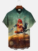 Alohadaddy Summer Funny Rooster Kung Fu Art Men Button Pocket Casual Vacation Short Sleeve Shirt