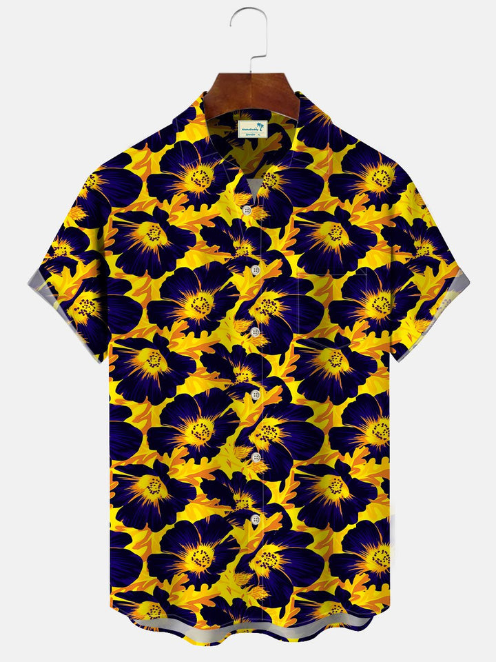 Camisa informal de manga corta con botones y bolsillo para vacaciones de verano para hombre con flores y plantas de Alohadaddy