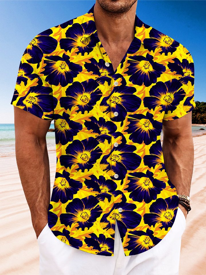 Camisa informal de manga corta con botones y bolsillo para vacaciones de verano para hombre con flores y plantas de Alohadaddy
