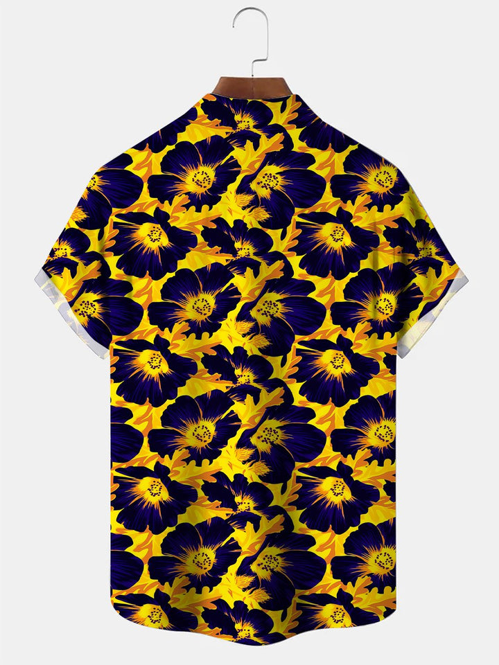 Camisa informal de manga corta con botones y bolsillo para vacaciones de verano para hombre con flores y plantas de Alohadaddy