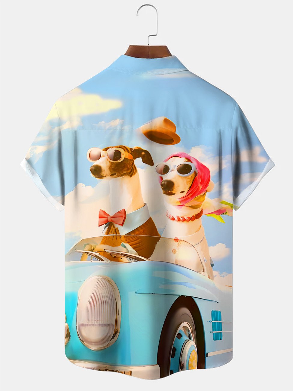 Alohadaddy Summer Retro Travel Animals Funny Dog Vintage Men Button Pocket Casual Vacation Short Sleeve Shirt