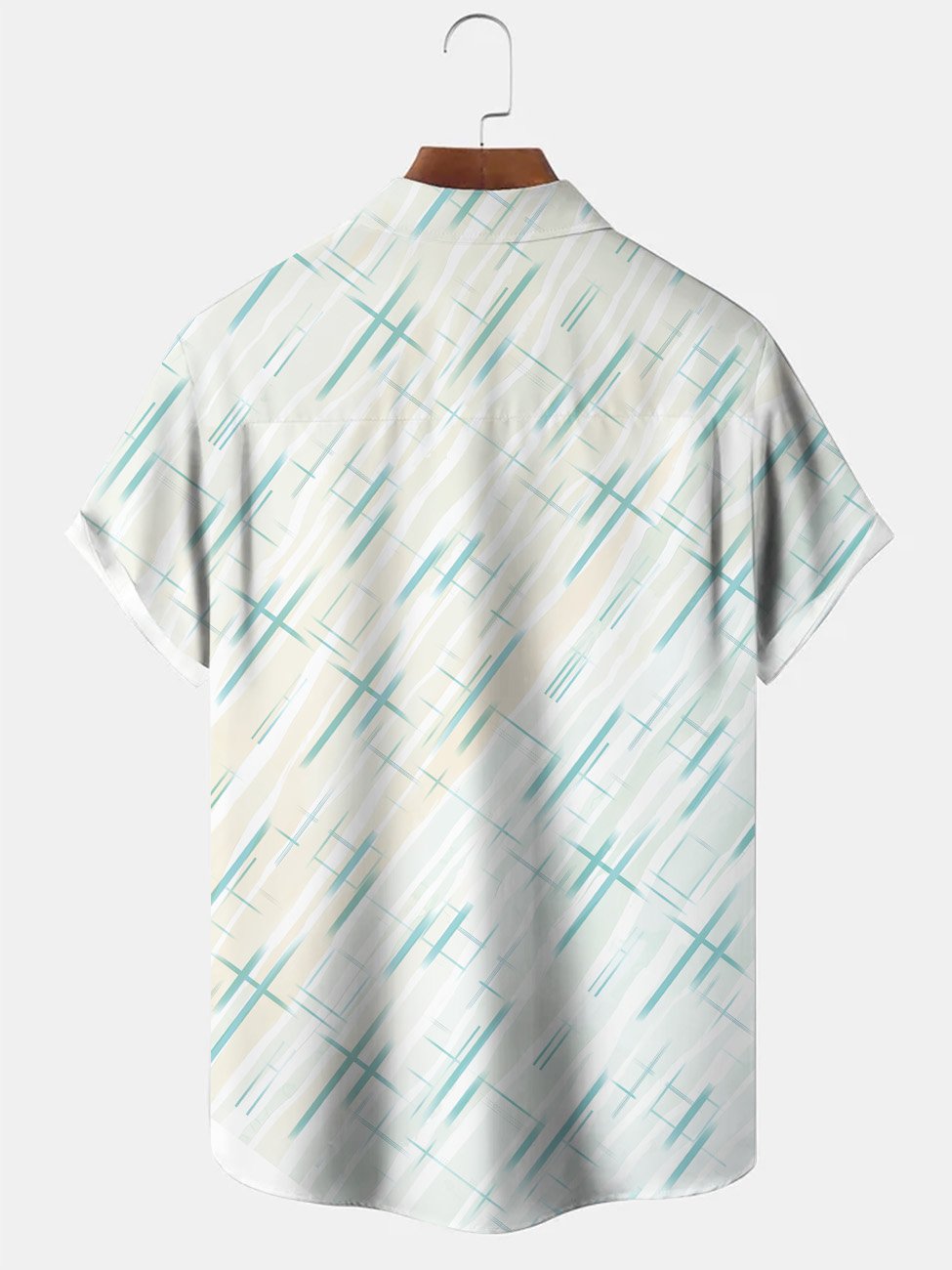 Alohadaddy Summer Geometric Stripes Cross Men Button Pocket Casual Short Sleeve Shirt