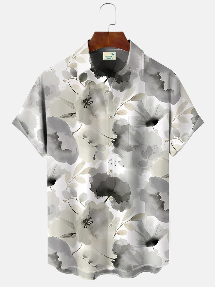 Camisa informal de manga corta con botones y bolsillos para hombre, con pintura de tinta y flores de verano de Alohadaddy