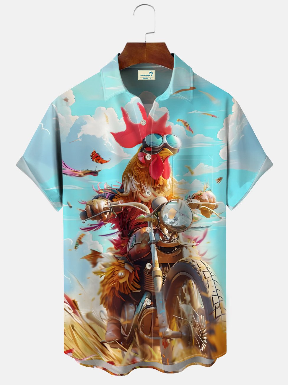 Alohadaddy Summer Funny Cock Motorcycle Hommes Poche Bouton Décontracté Vacances Chemise À Manches Courtes