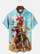 Alohadaddy Summer Funny Cock Motorcycle Men Pocket Button Casual Vacation Short Sleeve Shirt