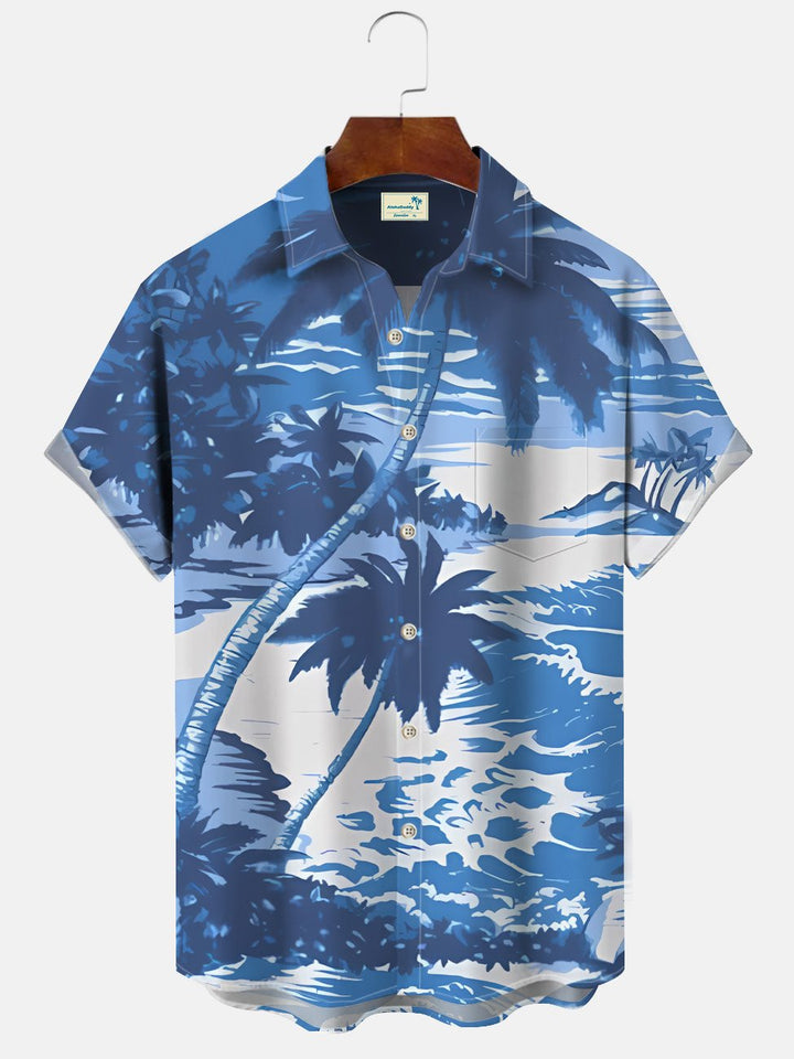 Chemise à manches courtes décontractée à boutons avec poche pour homme, motif cocotier d&