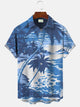 Alohadaddy Summer Coconut Tree Plant Men Pocket Button Casual Vacation Short Sleeve Shirt